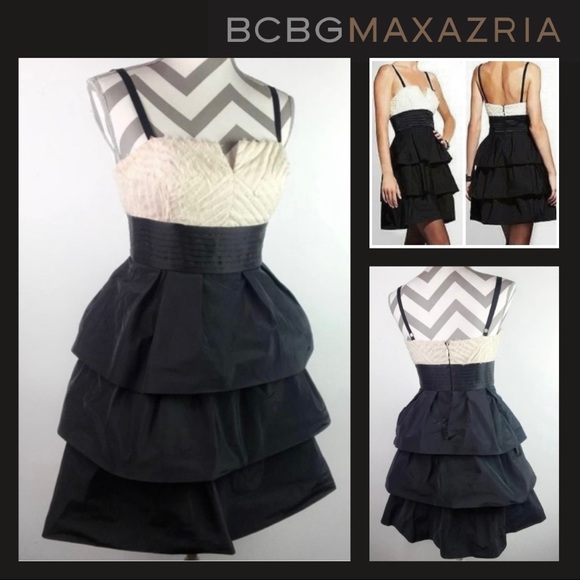 ✨NWoT✨🏷BCBGMAXAZRIA: Black/Cream Fit & Flare Tuxedo Cocktail🍸Dress - Picture 2 of 15